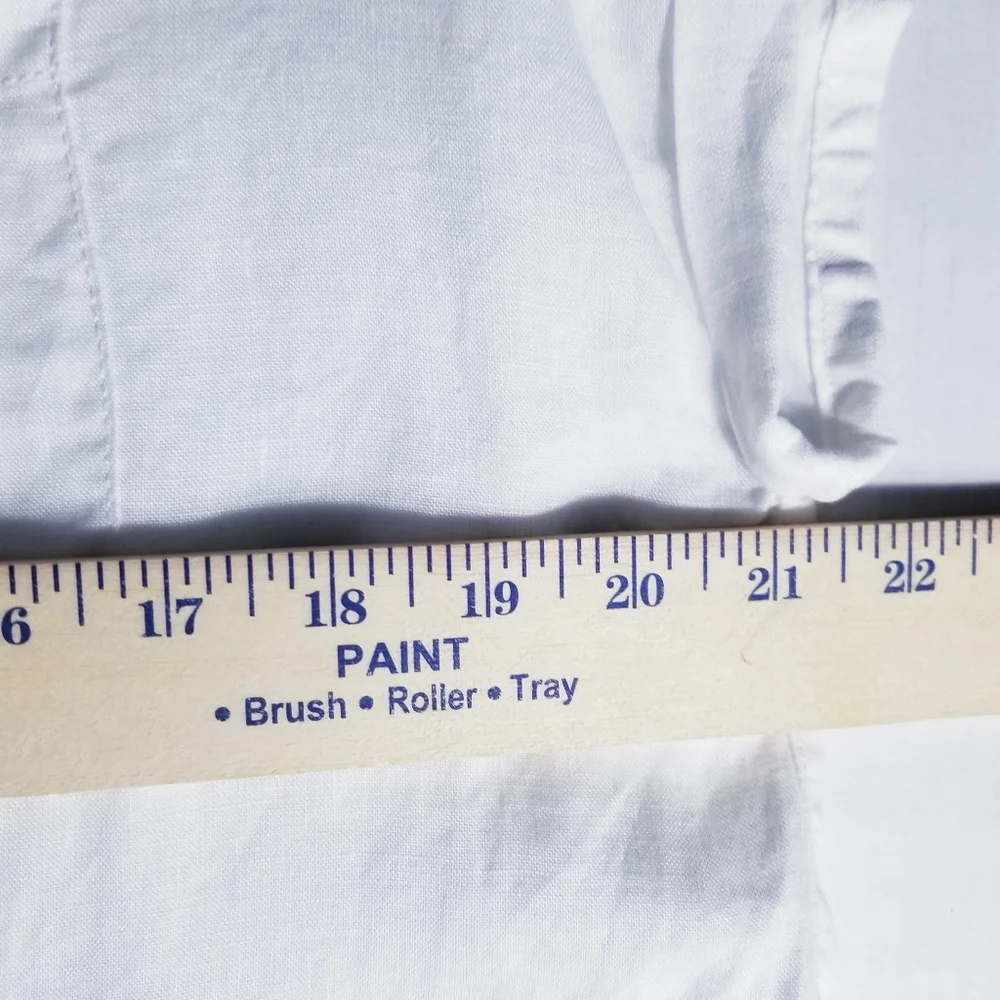 TAHARI WHITE 100% LINEN BUTTON DOWN CUFFED SLEEVE BLOUSE SIZE MEDIUM - Picture 8 of 16